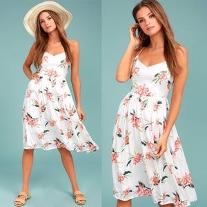 BB Dakota Lila White Floral Print Midi Dress